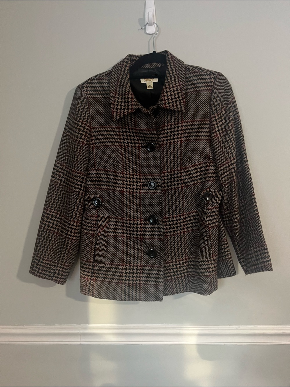 Talbots Petites Vintage 100% Wool Glen Plaid Houndstooth Jacket Coat 10P